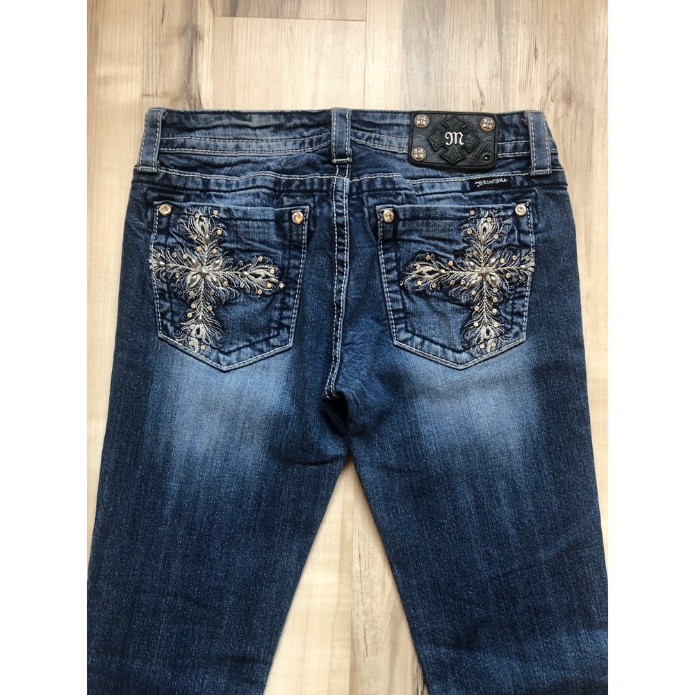 Miss Me JP5424B Bootcut Jeans Dark Wash Distressed Embroidered Cross Size 29